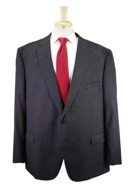 Hickey Freeman Current Charcoal Gray Chalkstripe 2-Btn Wool Suit Big 56R